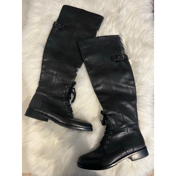 Vero Cuoio Italian Black Leather Made in Italy Knee High Lace Up Boots Size 7.5 - Picture 2 of 9